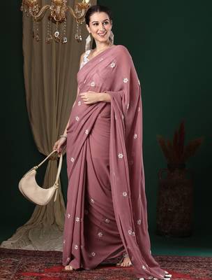 Rose floral embroidered saree 3
