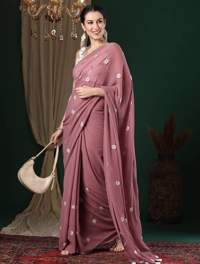 Rose floral embroidered saree