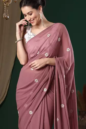 Rose floral embroidered saree