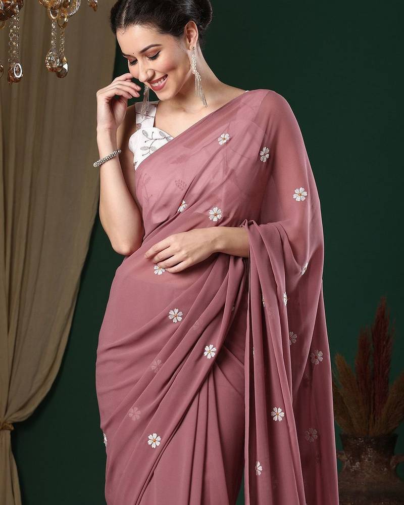 Rose floral embroidered saree