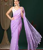Lavender floral embroidered designer saree with blouse piece