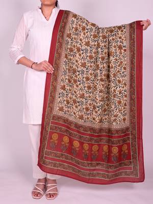 Women's beige cotton blend floral printed dupatta | stylish ethnic wear scarf for women | traditional & festive wear 1