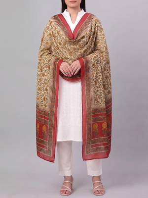 Women's beige cotton blend floral printed dupatta | stylish ethnic wear scarf for women | traditional & festive wear 2