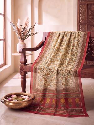Women's beige cotton blend floral printed dupatta | stylish ethnic wear scarf for women | traditional & festive wear 3