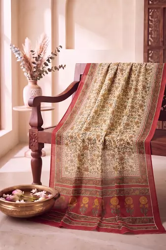 Women's beige cotton blend floral printed dupatta | stylish ethnic wear scarf for women | traditional & festive wear
