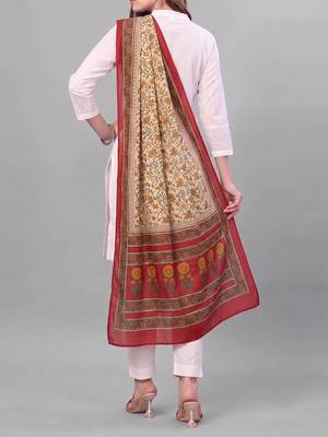 Women's beige cotton blend floral printed dupatta | stylish ethnic wear scarf for women | traditional & festive wear 5