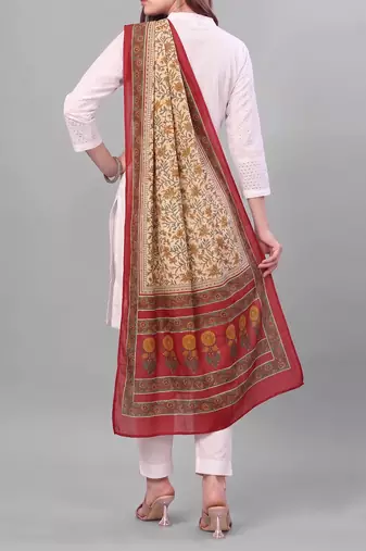Women's beige cotton blend floral printed dupatta | stylish ethnic wear scarf for women | traditional & festive wear