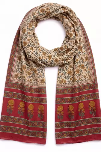 Women's beige cotton blend floral printed dupatta | stylish ethnic wear scarf for women | traditional & festive wear
