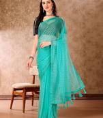 Green embellished beads and stones saree