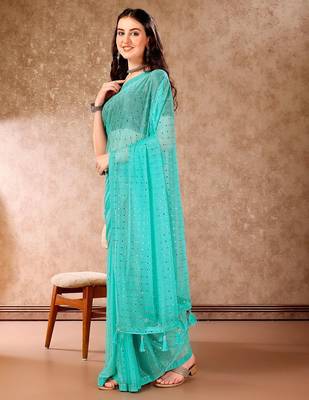 Green embellished beads and stones saree 2