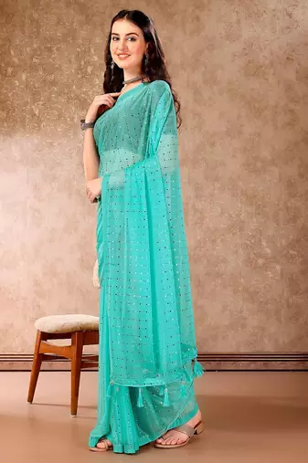 Green embellished beads and stones saree