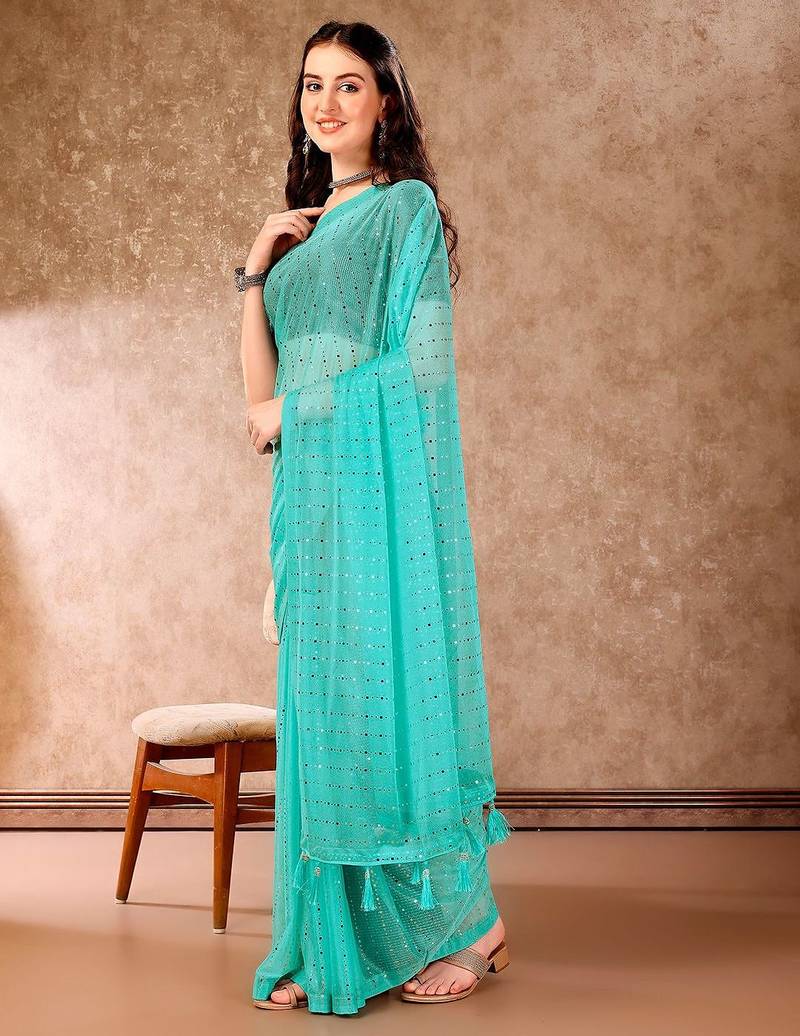 Green embellished beads and stones saree
