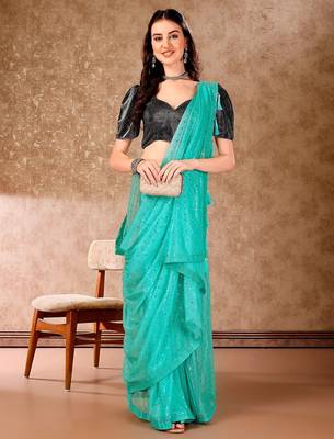Green embellished beads and stones saree 4