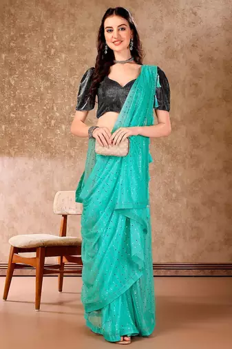 Green embellished beads and stones saree