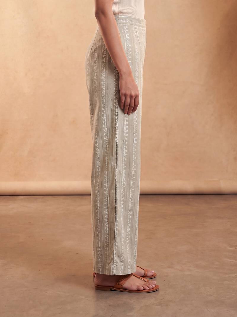 Women's beige cotton blend trouser | foil solid stylish ethnic wear bottoms | trendy casual & everyday wear for women
