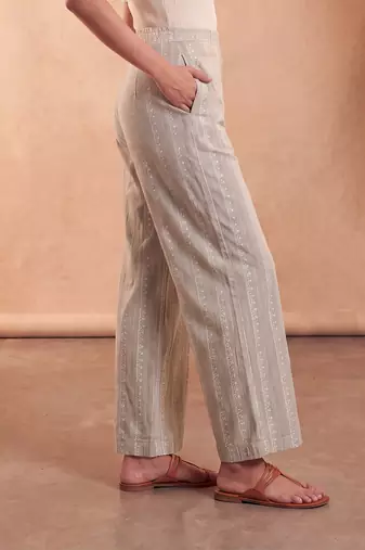 Women's beige cotton blend trouser | foil solid stylish ethnic wear bottoms | trendy casual & everyday wear for women