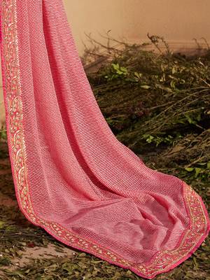 Pink striped embroidered pure georgette leheriya saree 4