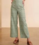Women's green cotton blend trouser | geometric printed stylish ethnic wear bottoms | trendy casual & everyday wear