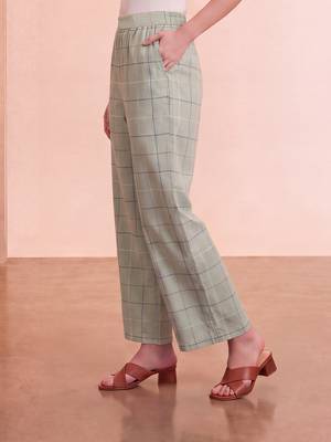Women's green cotton blend trouser | geometric printed stylish ethnic wear bottoms | trendy casual & everyday wear 2