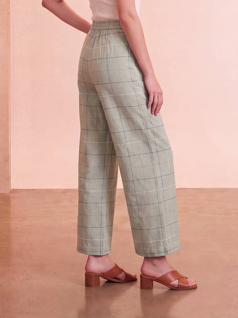 Women's green cotton blend trouser | geometric printed stylish ethnic wear bottoms | trendy casual & everyday wear