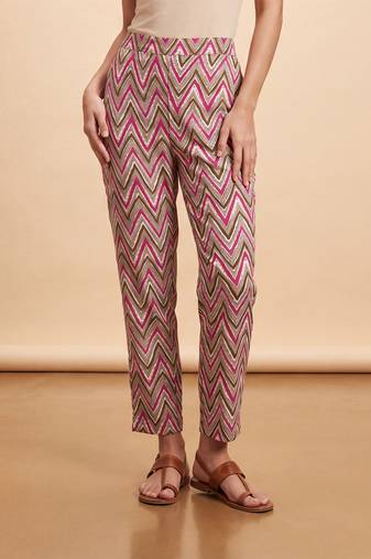 Women's multicolor cotton blend trouser | chevron printed stylish ethnic wear bottoms | trendy casual & everyday wear