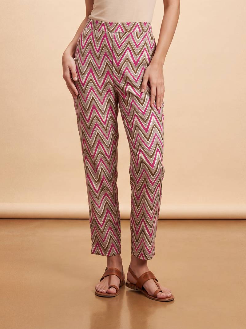 Women's multicolor cotton blend trouser | chevron printed stylish ethnic wear bottoms | trendy casual & everyday wear