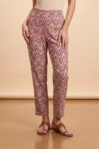 Women's multicolor cotton blend trouser | chevron printed stylish ethnic wear bottoms | trendy casual & everyday wear