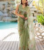 Olive floral printed jimmy choo organza saree