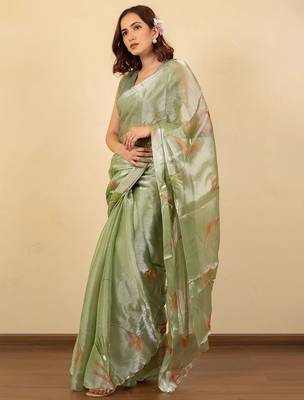 Olive floral printed jimmy choo organza saree 3
