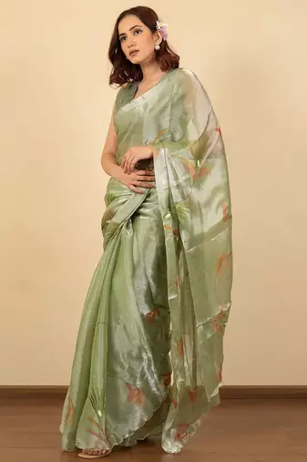 Olive floral printed jimmy choo organza saree