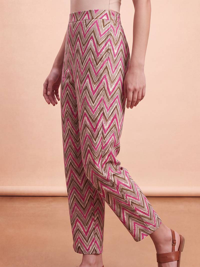 Women's multicolor cotton blend trouser | chevron printed stylish ethnic wear bottoms | trendy casual & everyday wear