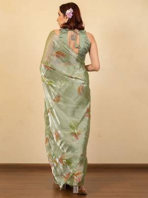 Olive floral printed jimmy choo organza saree 4