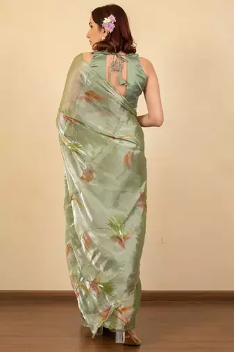 Olive floral printed jimmy choo organza saree