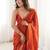 Rust ethnic motifs embroidered bagh saree