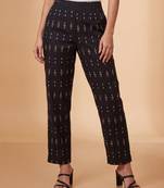 Women's black cotton blend trouser | geometric printed stylish ethnic wear bottoms | trendy casual & everyday wear