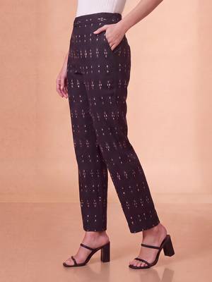 Women's black cotton blend trouser | geometric printed stylish ethnic wear bottoms | trendy casual & everyday wear 2