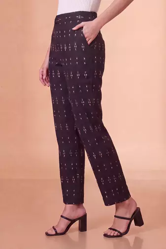 Women's black cotton blend trouser | geometric printed stylish ethnic wear bottoms | trendy casual & everyday wear