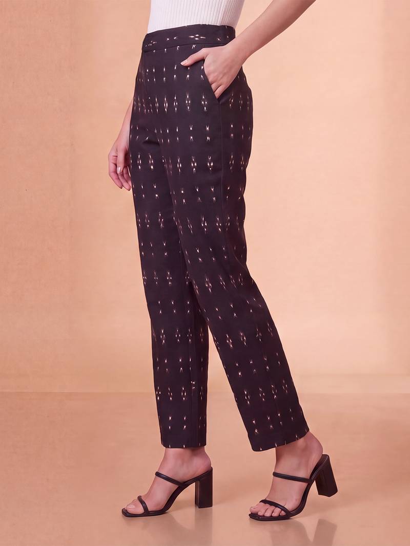 Women's black cotton blend trouser | geometric printed stylish ethnic wear bottoms | trendy casual & everyday wear