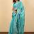 Turquoise floral organza saree