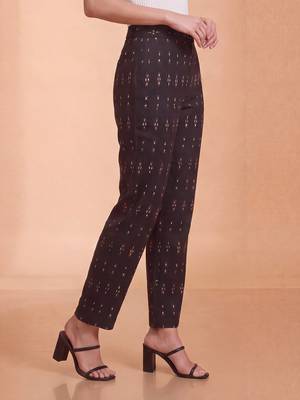 Women's black cotton blend trouser | geometric printed stylish ethnic wear bottoms | trendy casual & everyday wear 3