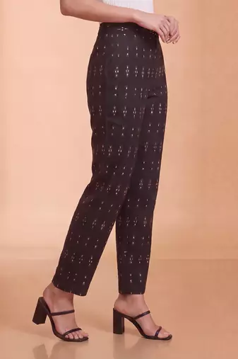 Women's black cotton blend trouser | geometric printed stylish ethnic wear bottoms | trendy casual & everyday wear