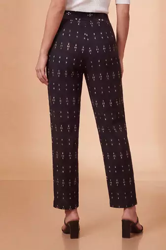 Women's black cotton blend trouser | geometric printed stylish ethnic wear bottoms | trendy casual & everyday wear