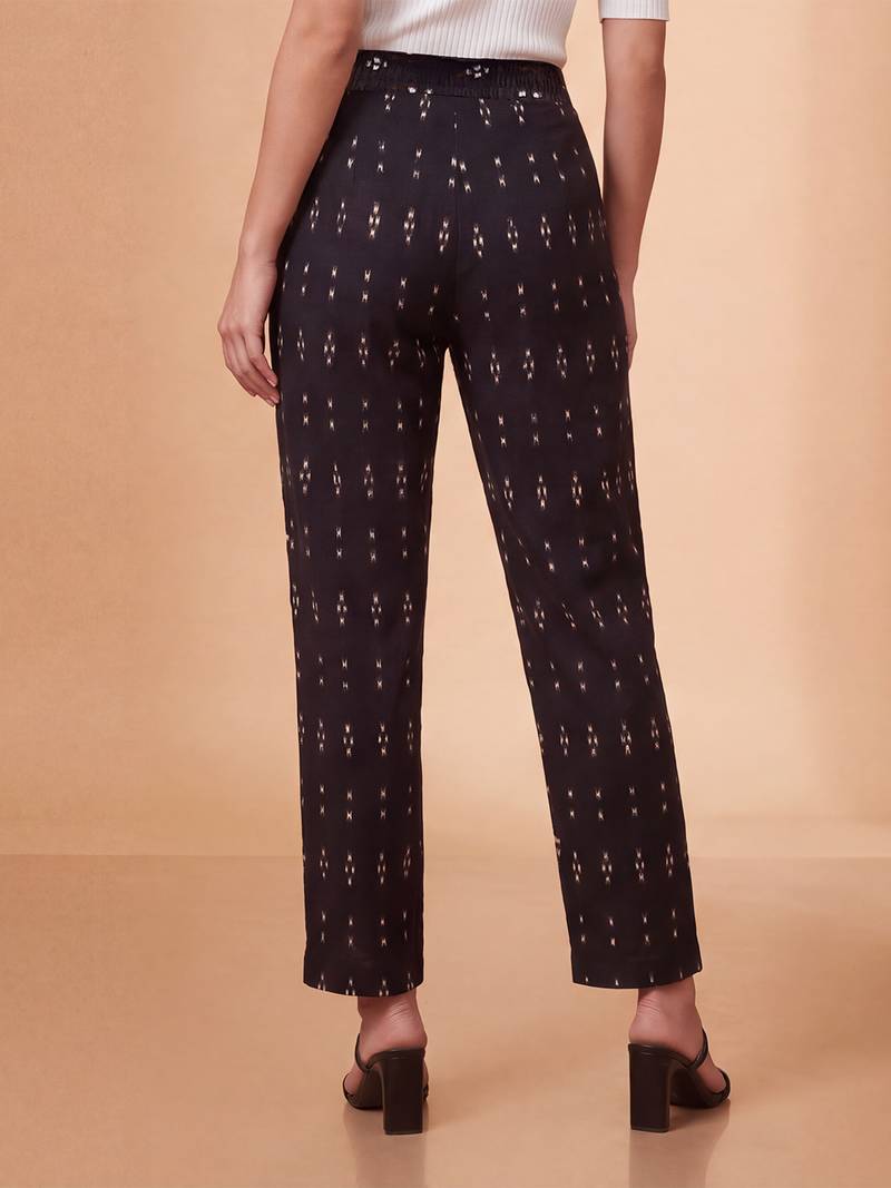 Women's black cotton blend trouser | geometric printed stylish ethnic wear bottoms | trendy casual & everyday wear