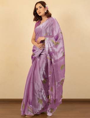 Lavender floral printed embellished jimmy choo organza saree 3