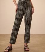 Women's black cotton blend trouser | botanical printed stylish ethnic wear bottoms | trendy casual & everyday wear