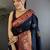 Navy blue navy blue banarasi silk zari meenakari weaving saree with contrast blouse piece