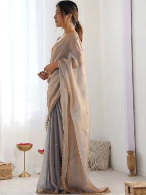 Grey ethnic motifs embroidered bagh saree 2
