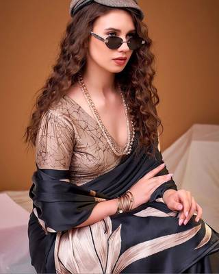 Black floral satin designer saree 2