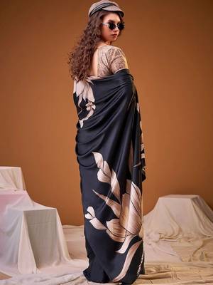 Black floral satin designer saree 3