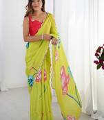 Lime floral sequinned pure chiffon saree